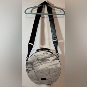 CALPAK Round Marble Hat Box Travel Case w/ Strap - Rare & Stylish